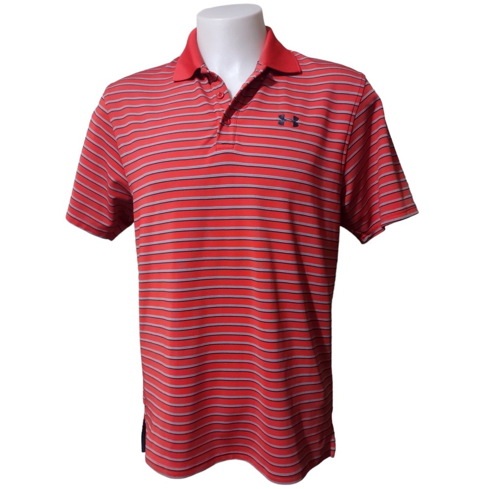 Under Armour Heat Gear Polo Men's Medium Short Sleeve Shirt Golf Logo Loose Golf